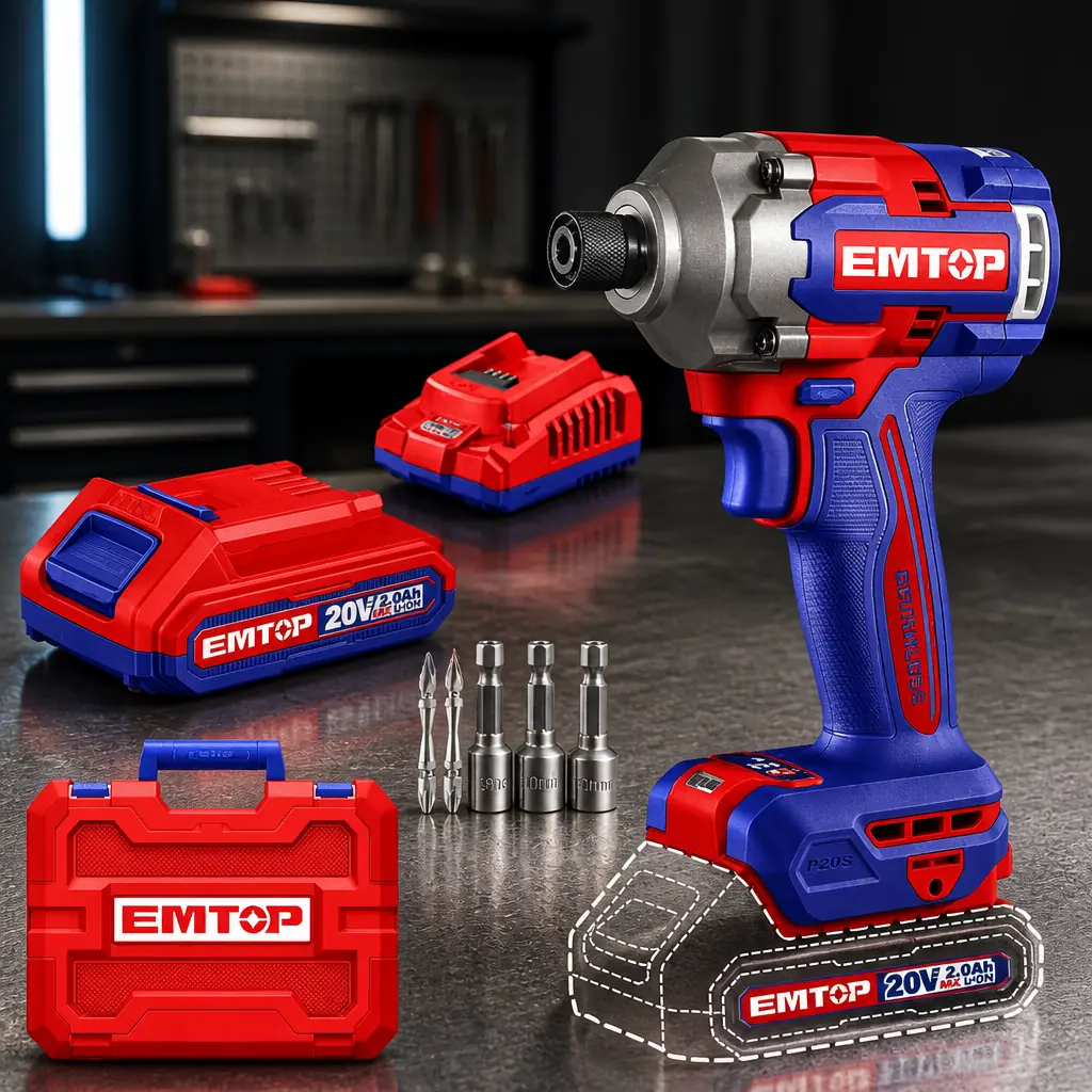 Atornillador de Impacto 1/4" BL. 285Nm. 2x Bat 20V 2Ah. (M) Emtop