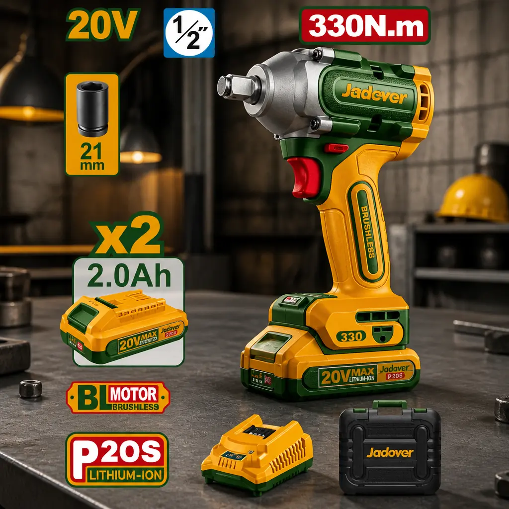 Llave de Impacto 1/2" 330Nm BL. 2x Bat 20V 2Ah (M) Jadever