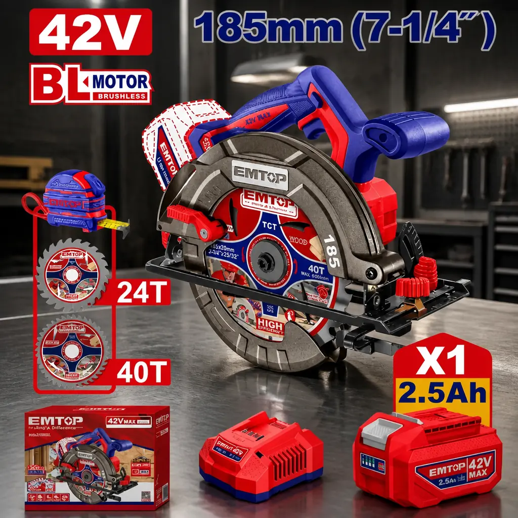 Sierra Circular 185mm BL. + 1x Bat 42V 2.5Ah. Emtop